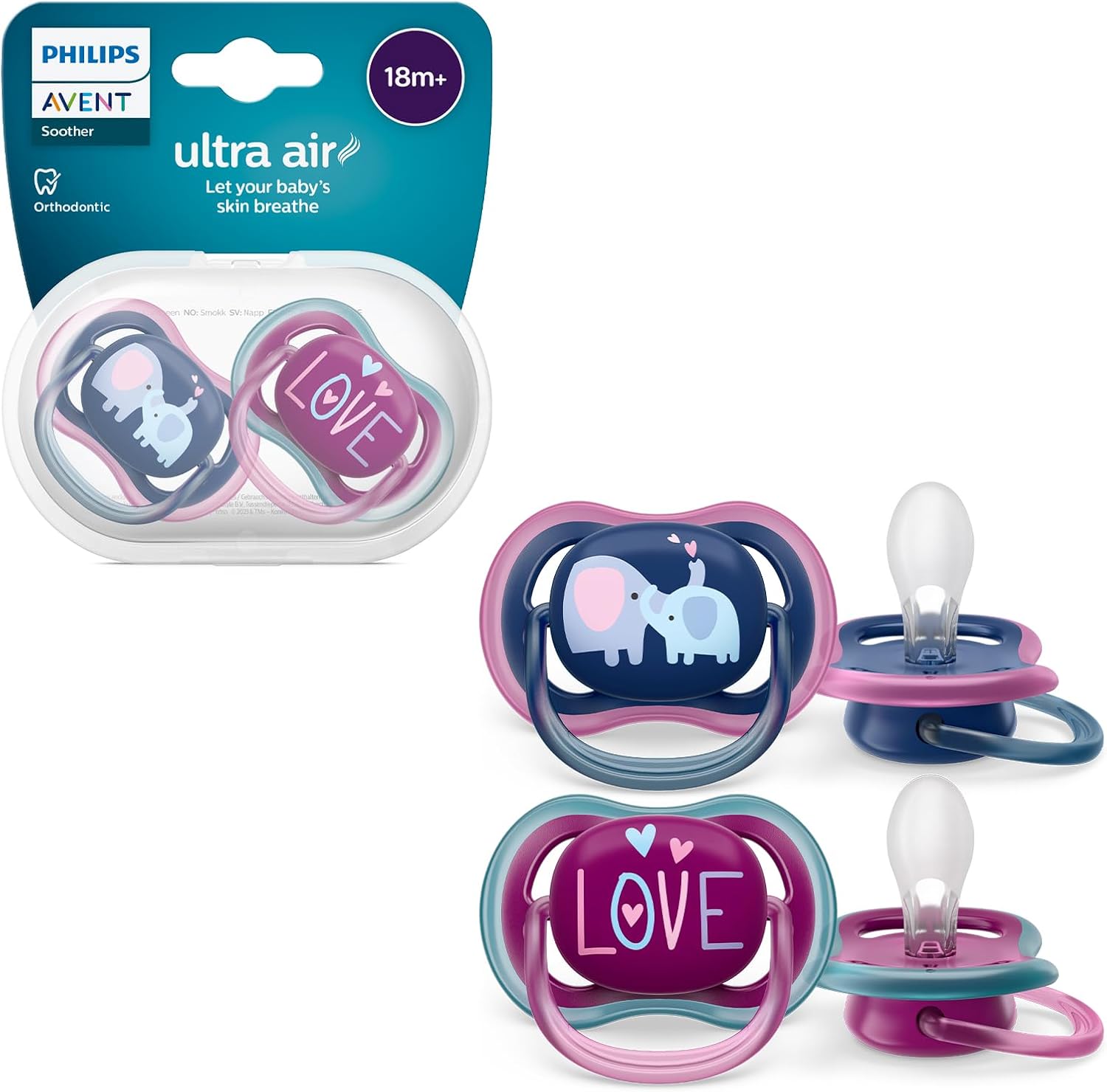 Philips Avent Soother Air 18M+ Girl Deco22 X2 - Astra Family