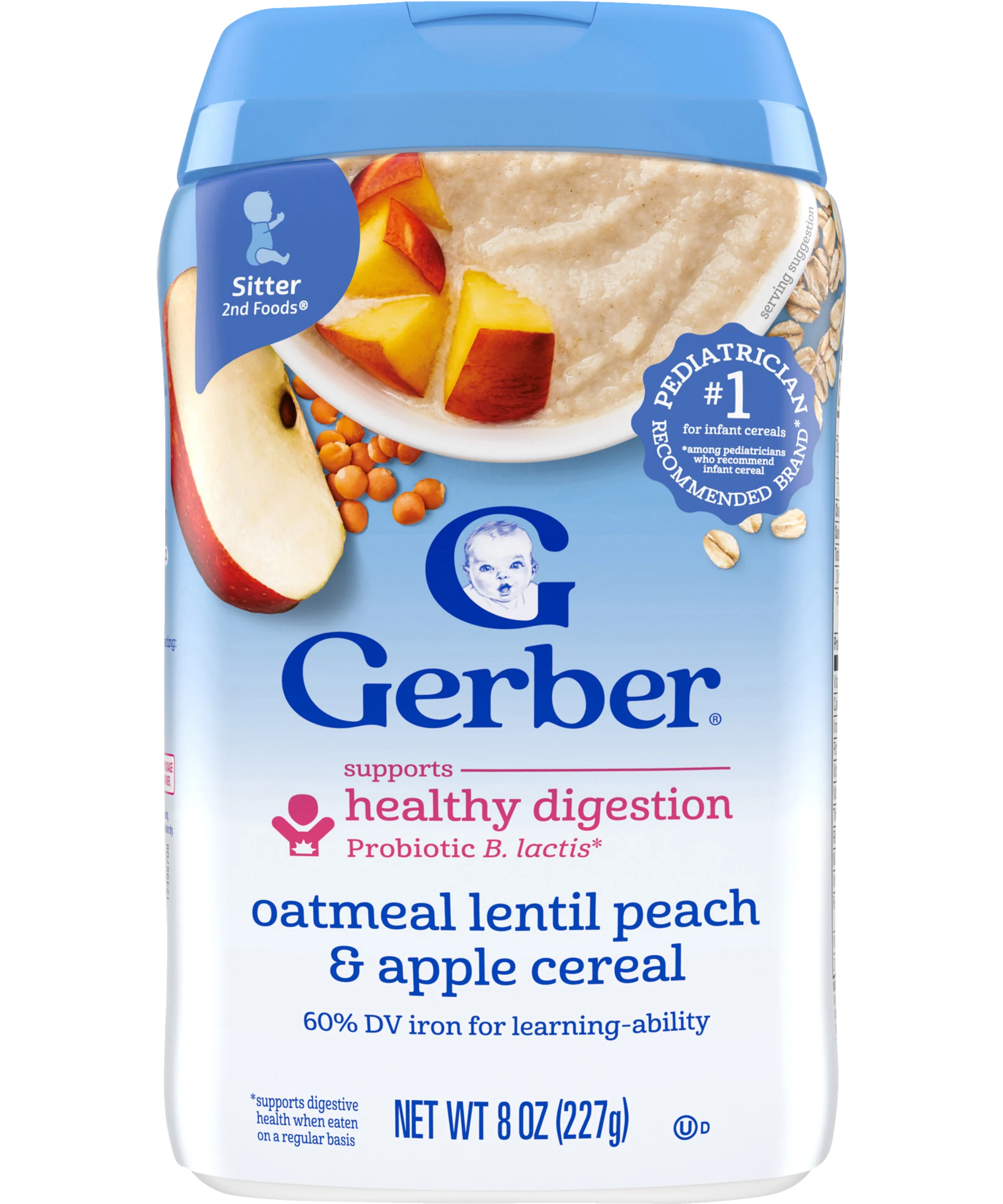 Gerber Probiotic Oatmeal, Lentil, Peach & Apples 227g