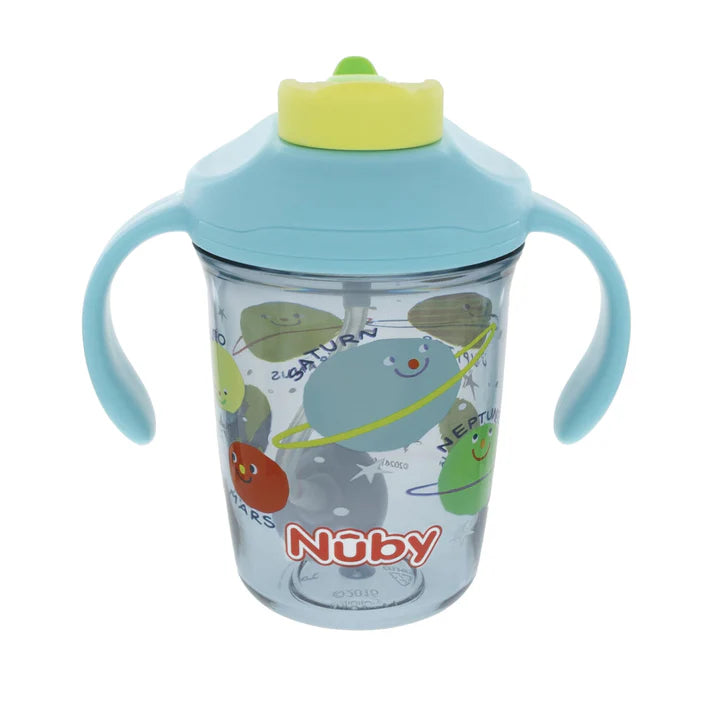 Nuby Multi-Function 2-in-1 Toddler Cup with 360° Weighted Straw and Hard Spout - 8 oz - Easy Grip Handles and Flip-It Top - 4+ Months