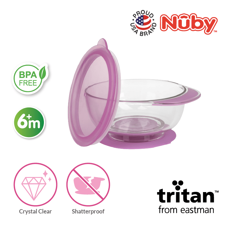 Nuby Tritan bowl with suction base and lid (Random Colour)