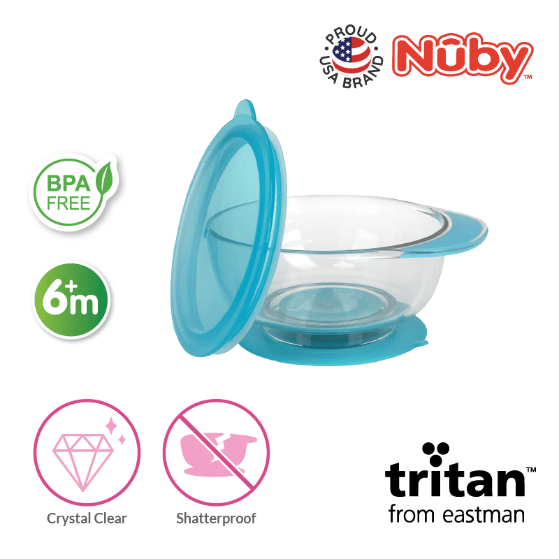 Nuby Tritan bowl with suction base and lid (Random Colour)