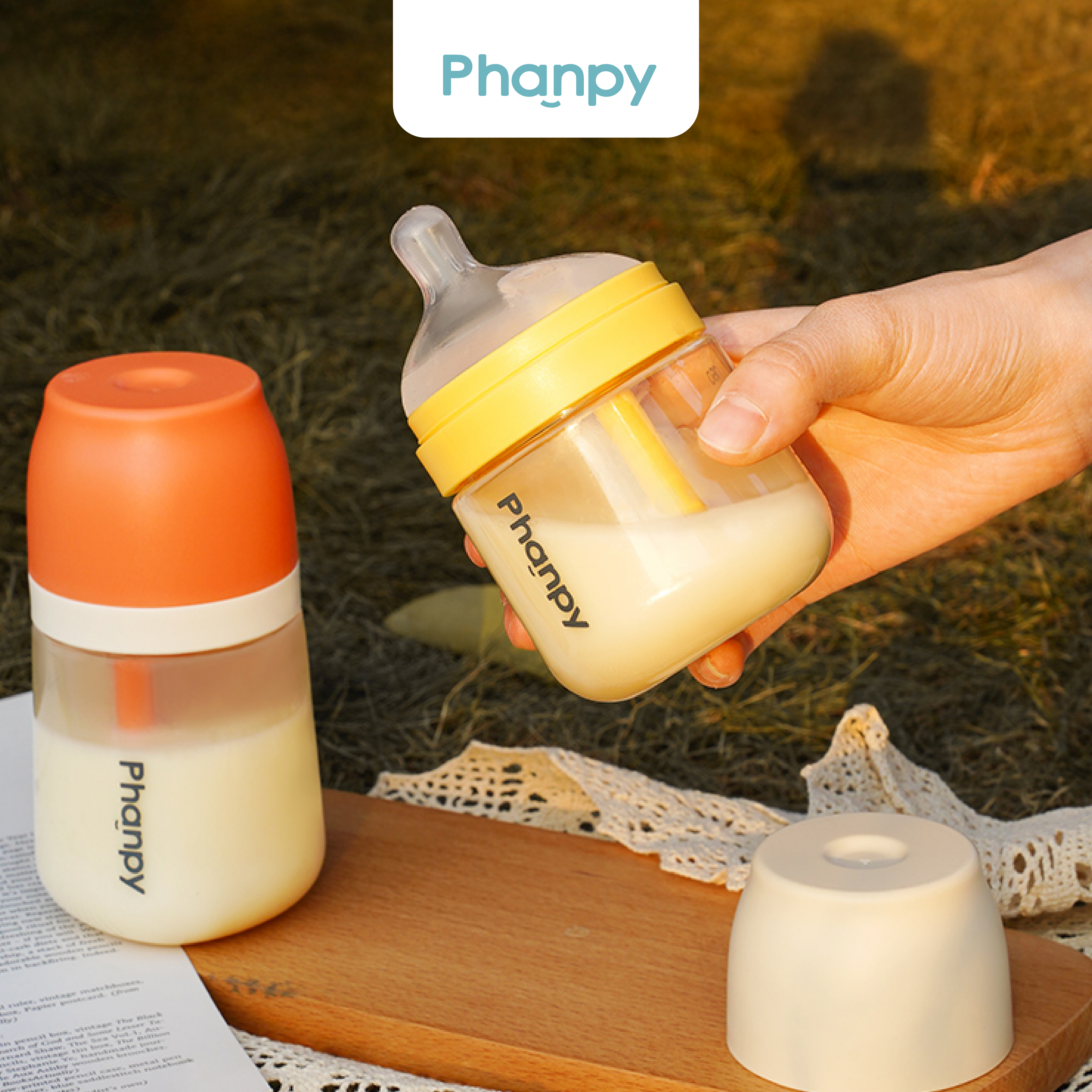 Phanpy Dust Cover & Baby Bottle Collar Ring for Anti-colic Glass/PPSU Feeding Bottle (Yellow)