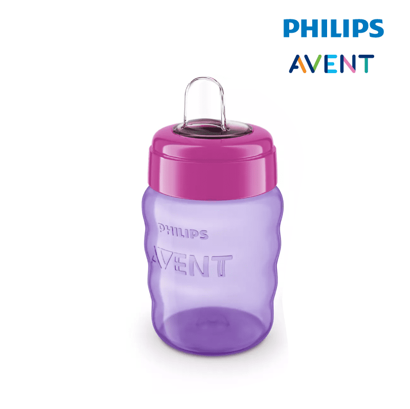 Astra Family Philips avent bottle with a purple lid.